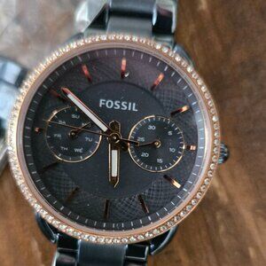 Brand New Fossil Watch | Raven Black-Blue | Crystal Bezel | Multi-Dial